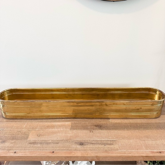Vintage 30 Inch Long Lacquered Solid Brass Planter Box Made In India Oval Oblong